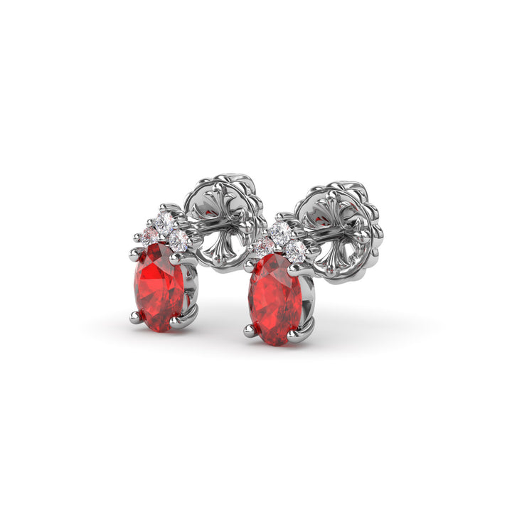 Oval Ruby and Diamond Stud Earrings