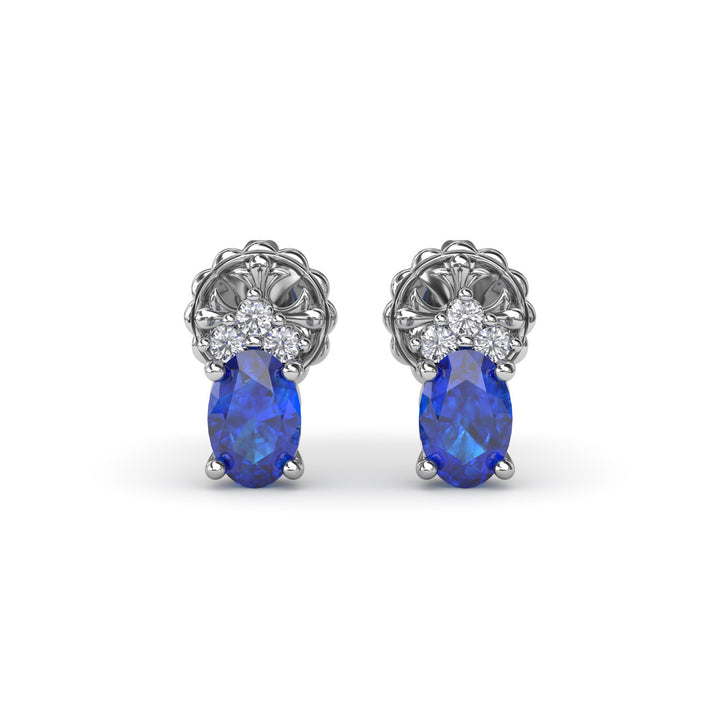 Oval Sapphire and Diamond Stud Earrings