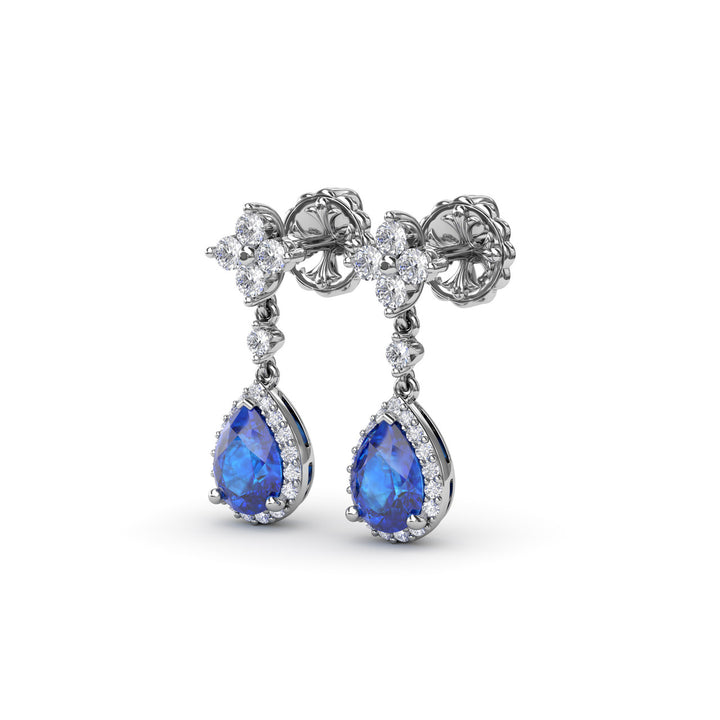 Sapphire and Diamond Teardrop Dangle Earrings