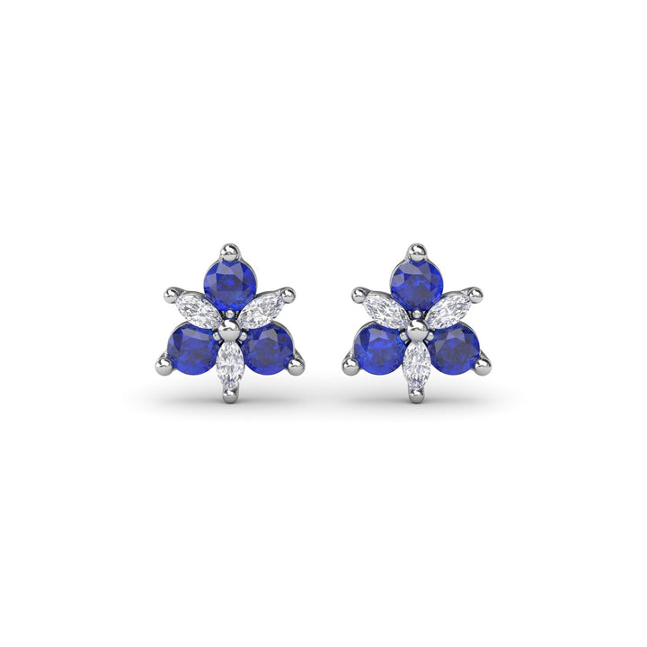 Trio Stud Sapphire and Diamond Earrings