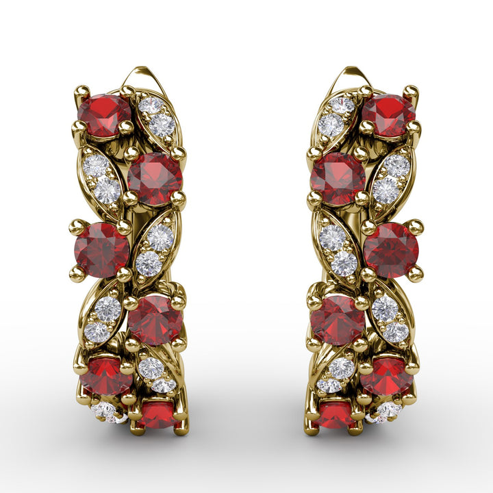 Clustered Ruby and Diamond Earrings