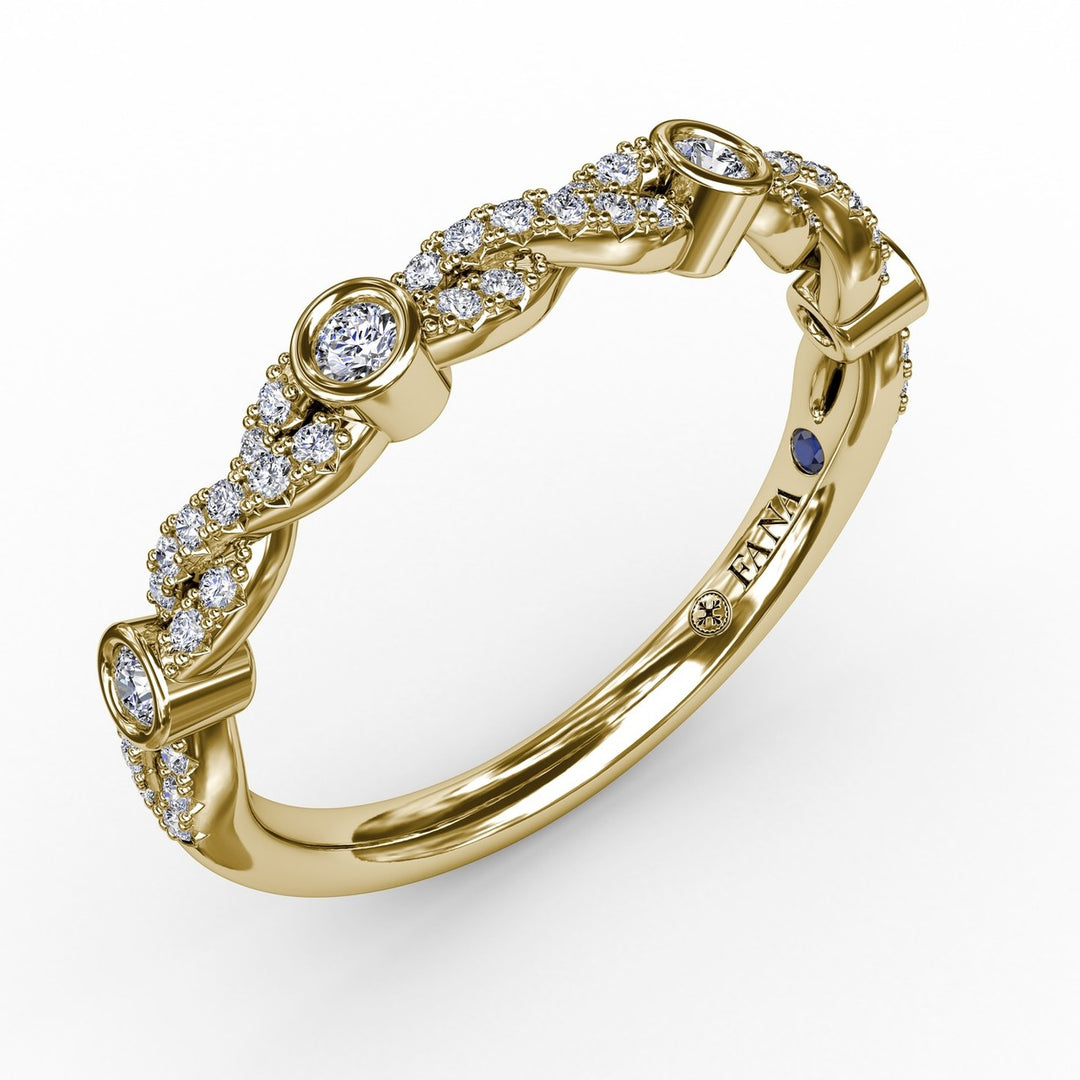 Twisted Prong Set Band with Diamond Bezel Stations