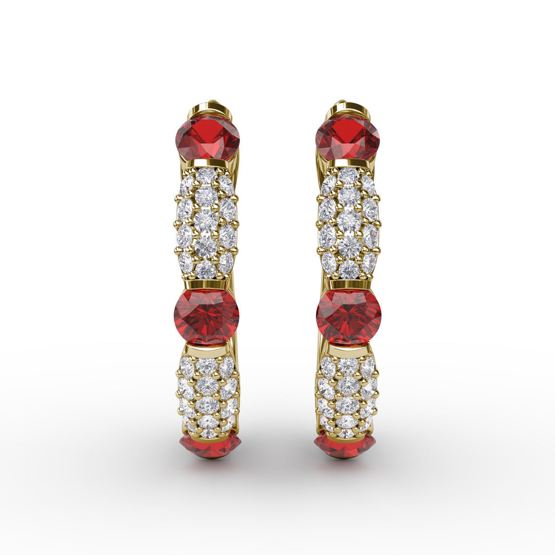 Whimsical Ruby and Diamond Hoops