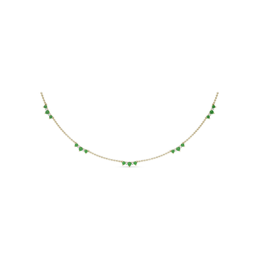 Five Stone Emerald and Diamond Station Necklace