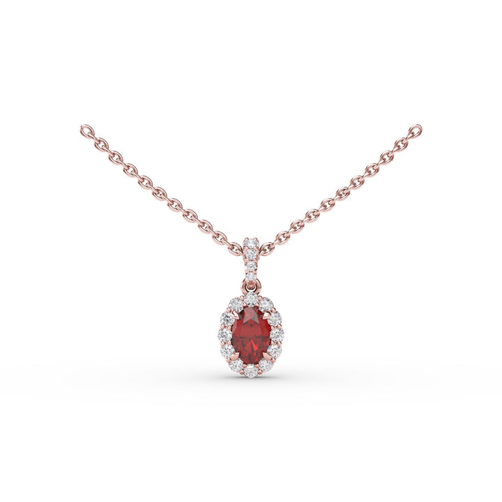 Ruby and Diamond Halo Necklace