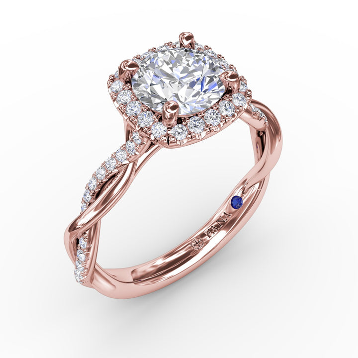 Cushion-Shaped Halo Diamond Engagement Ring With Twisted Shank