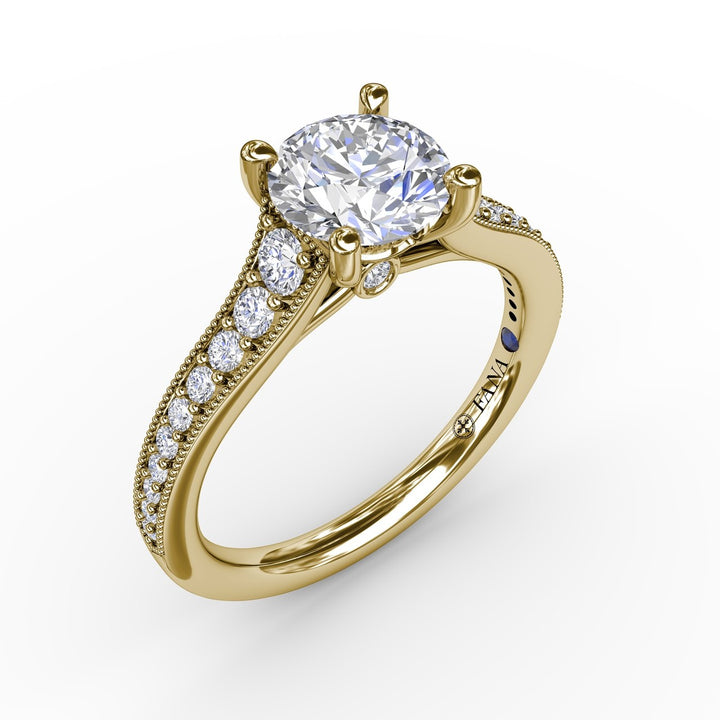 Classic Round Diamond Solitaire Engagement Ring With Milgrain Edge