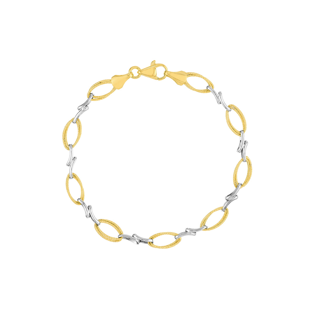 Two-Tone Textured Double Oval and X Bracelet