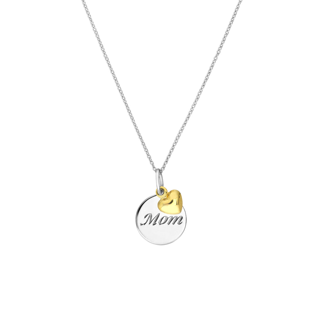 Sterling Silver Mom Disc Necklace with Heart