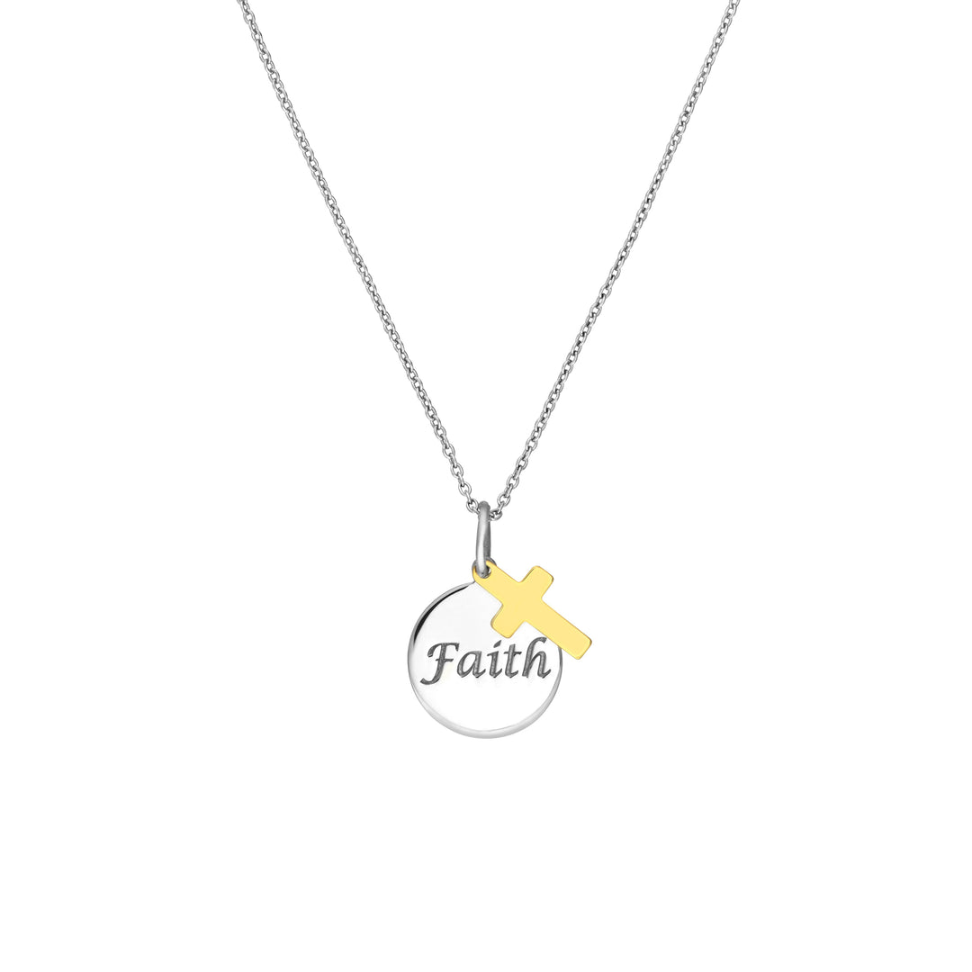 Sterling Silver Faith Disc Necklace with Cross