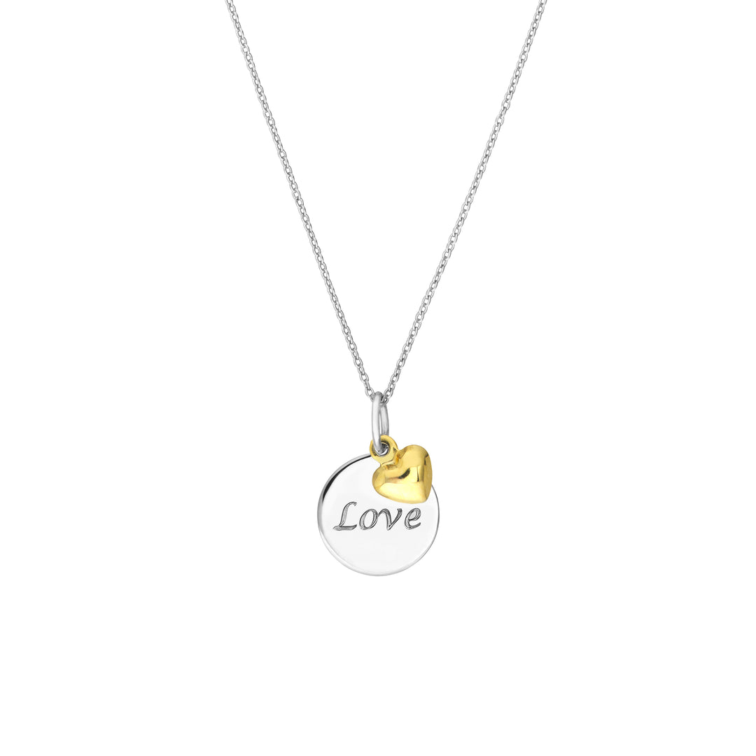 Sterling Silver Love Disc Necklace with Heart