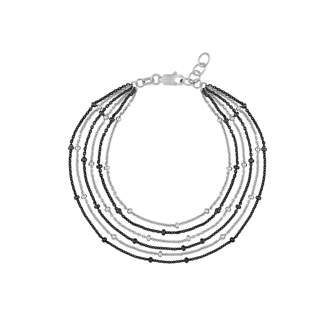 Sterling Silver/Black Multi-Strand Saturn Chain Bracelet