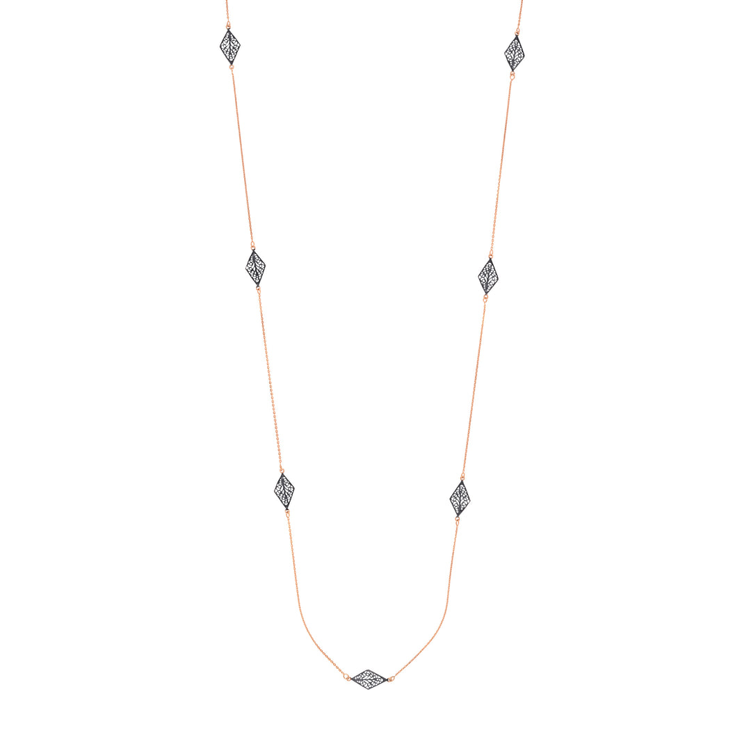 Sterling Silver Kite-Shaped Filigree Stations Long Necklace