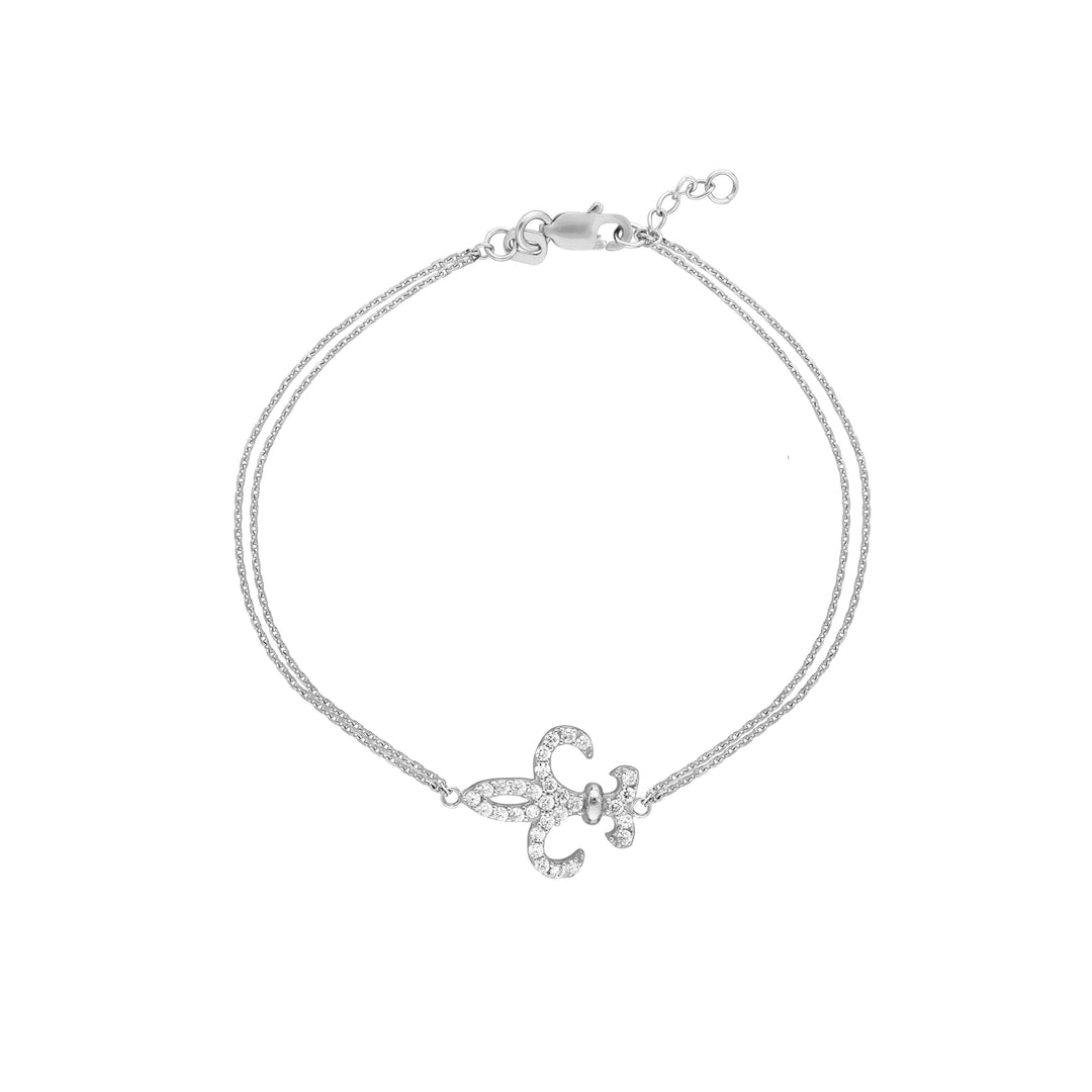 Sterling Silver CZ Fleur-De-Lis Adjustable Bracelet