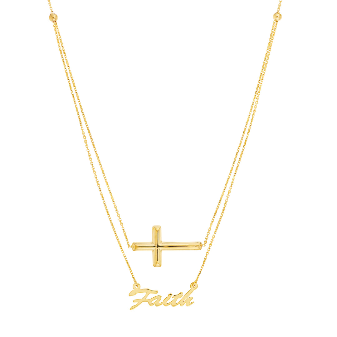 Cross and Faith Layered Duo Adj. Necklace