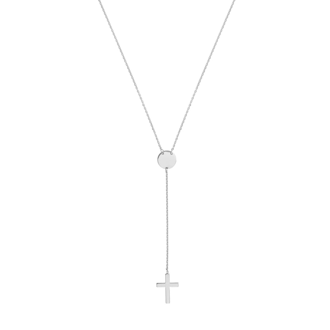 Cross Lariat Necklace with Disc