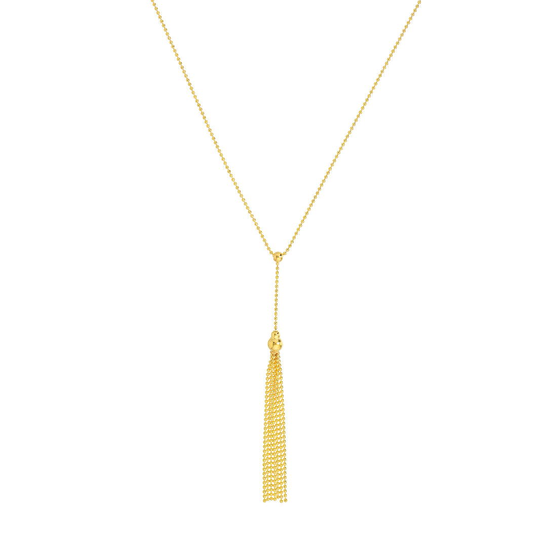 Movable Bead and Tassel Lariat Necklace