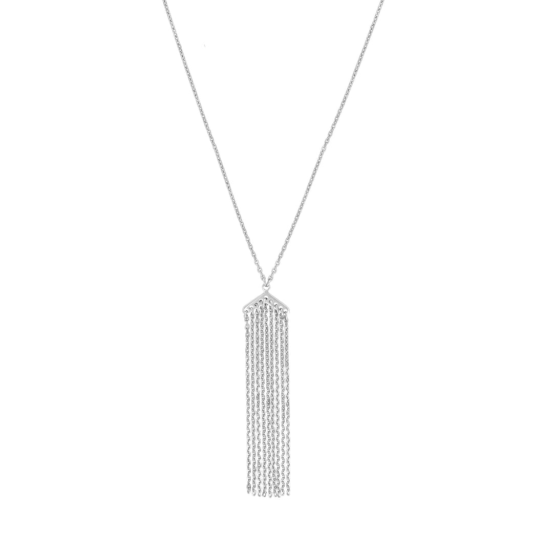 Sterling Silver Chevron with Cable Chain Fringe Necklace