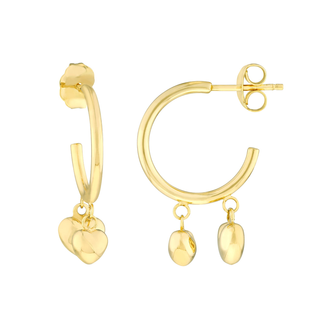 Hoop Earrings with Puffy Heart Dangles