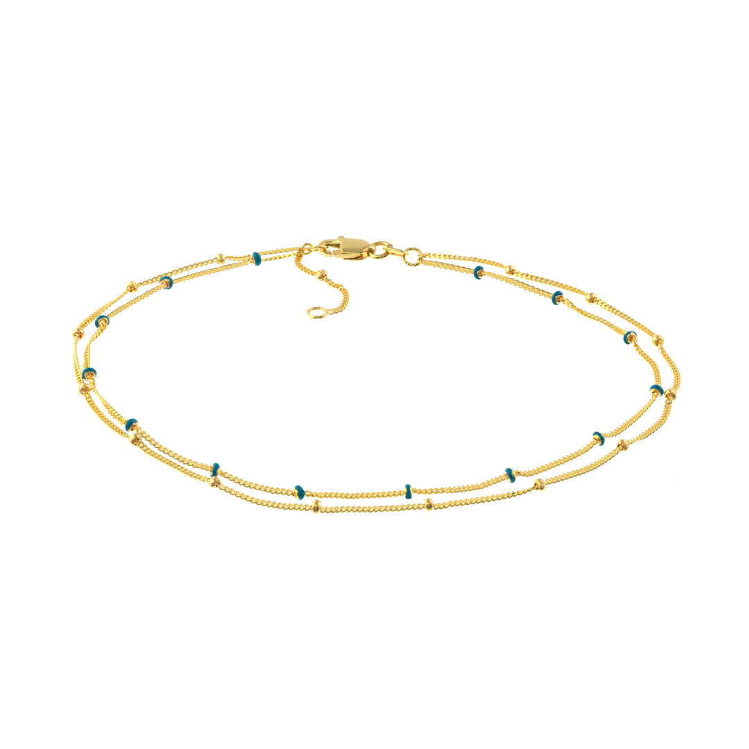 Blue Enamel and Saturn Adjustable Anklet