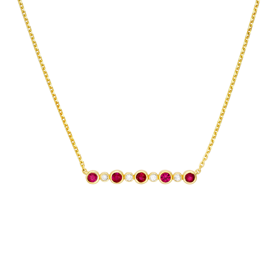 Diamond and Ruby Bezel Bar Necklace