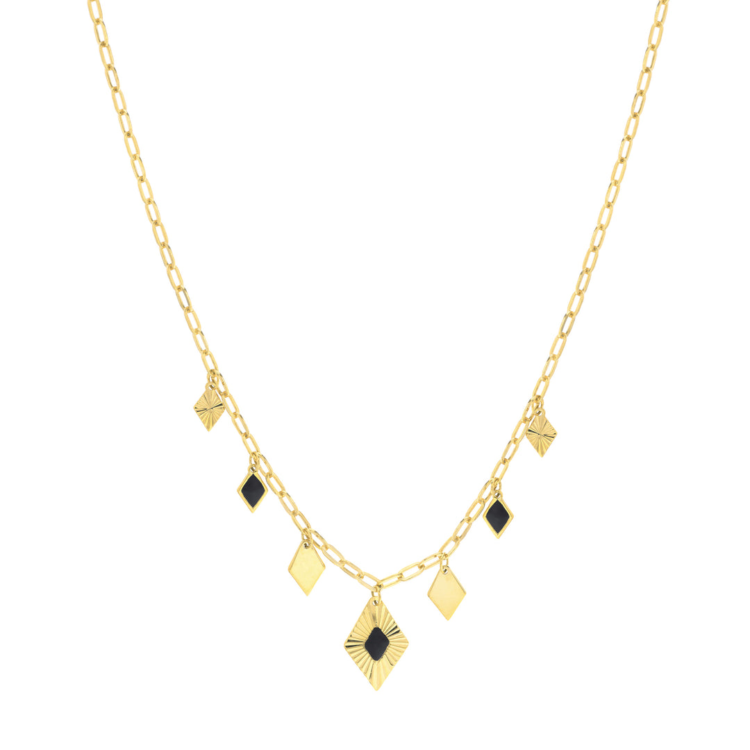 Black Enamel Diamond-Shaped Drops Necklace