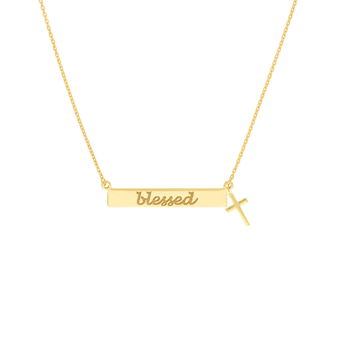 Blessed Bar Necklace with Cross Dangle