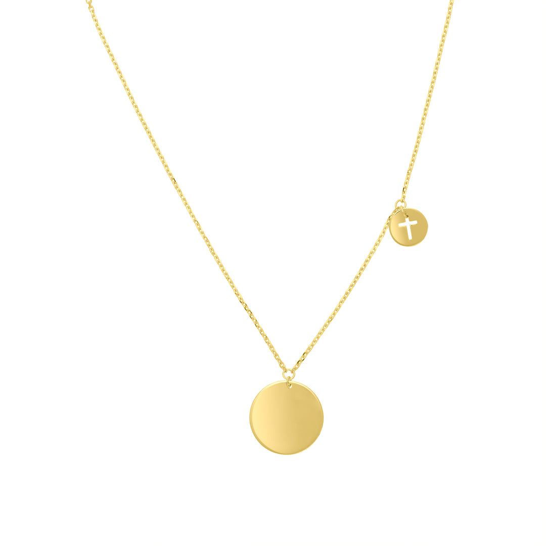 Disc Necklace with Cutout Cross Disc Dangle