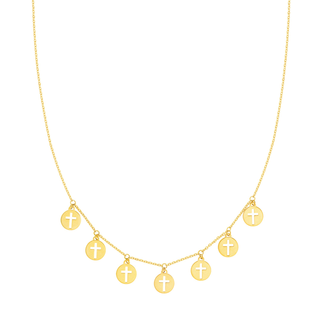 Cross Cutout Disc Dangles Adj. Necklace