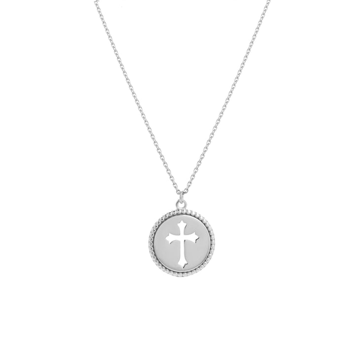 Cross Cutout Beaded Medallion Necklace