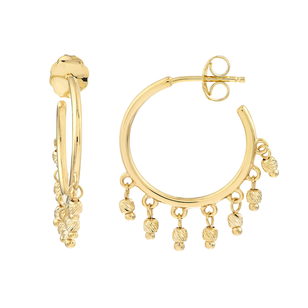 Diamond-Cut Bead Shaker Hoop Post Earrings