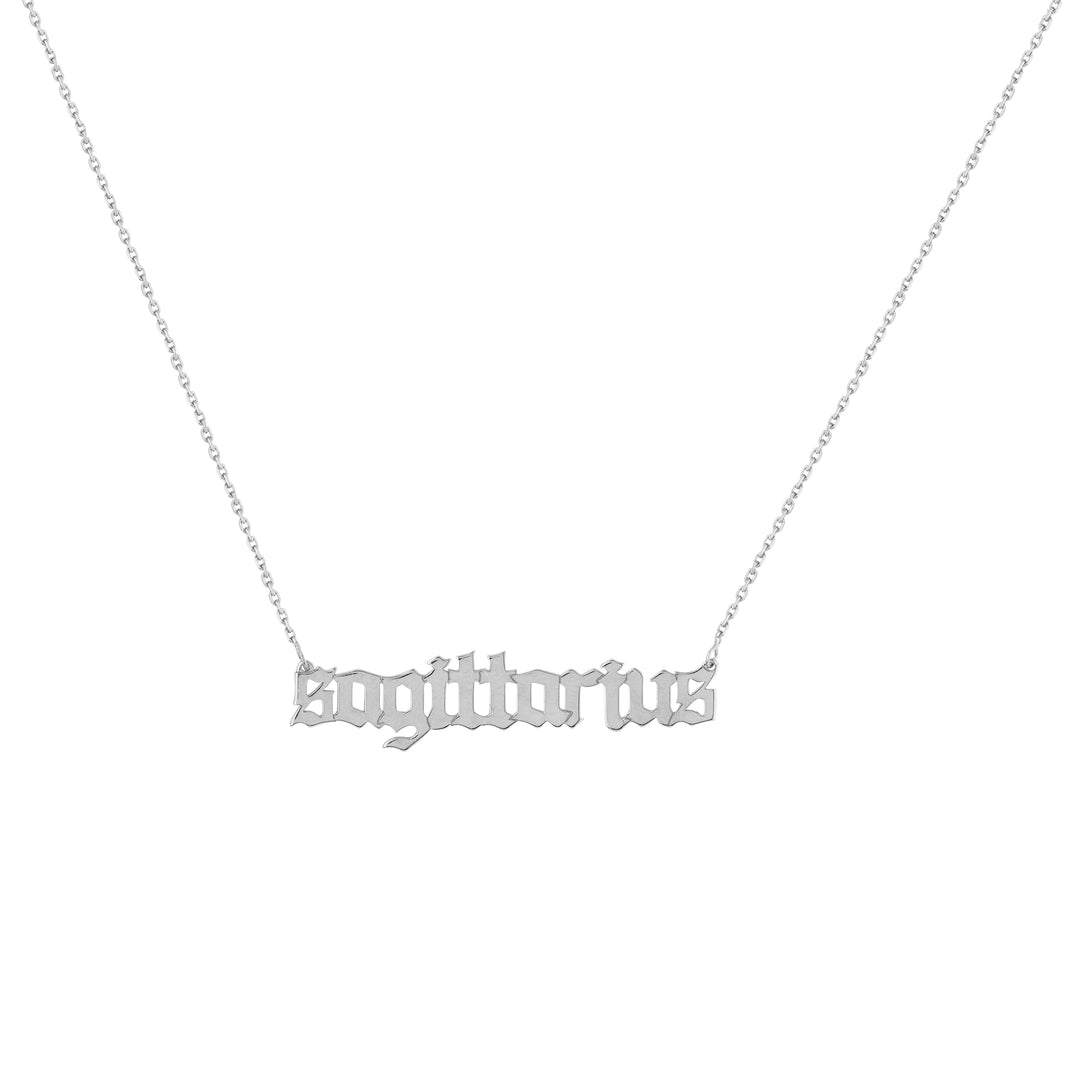 Gothic Sagittarius Nameplate Necklace