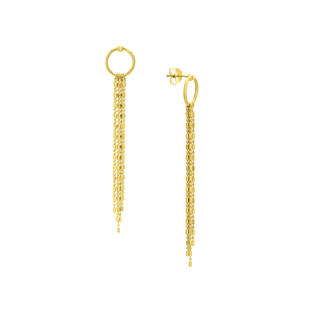 Open Circle Earrings with Diamond-Cut Bead Fringe