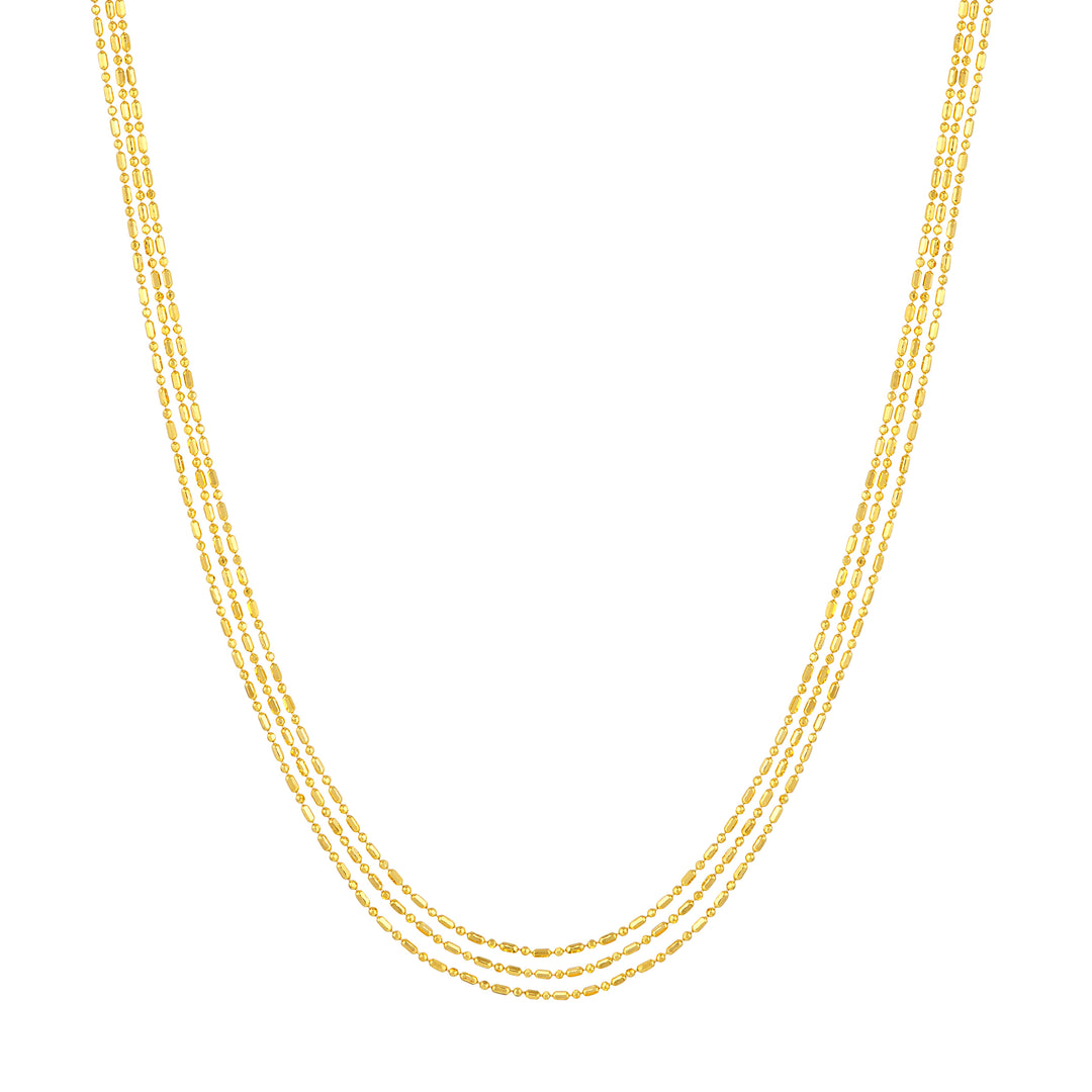 Triple Strand Bead & Rice Chain Adj. Necklace