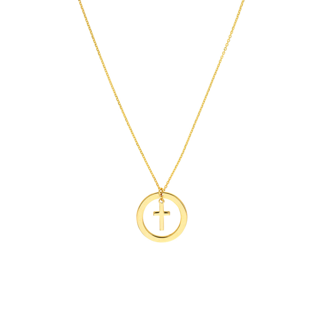 Cut Out Circle w/Dangle Cross Necklace