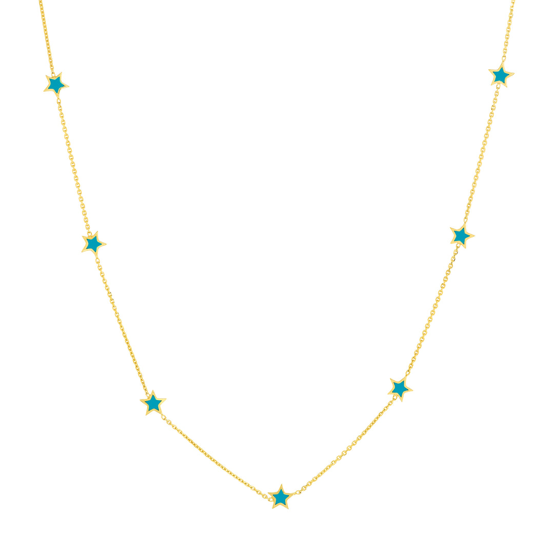 Teal Enamel Mini Star Necklace