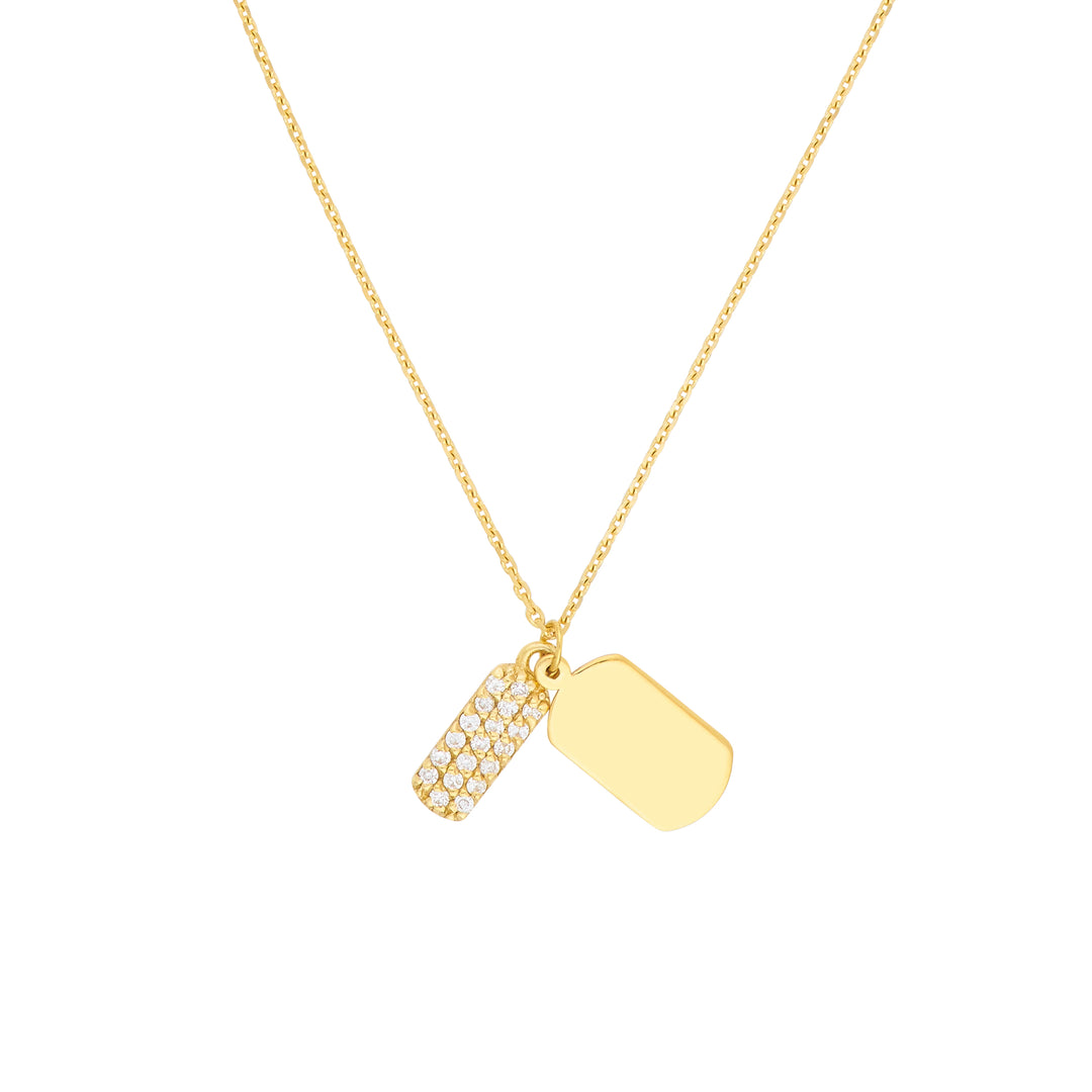 Mini Double Dog Tag with Diamonds Necklace