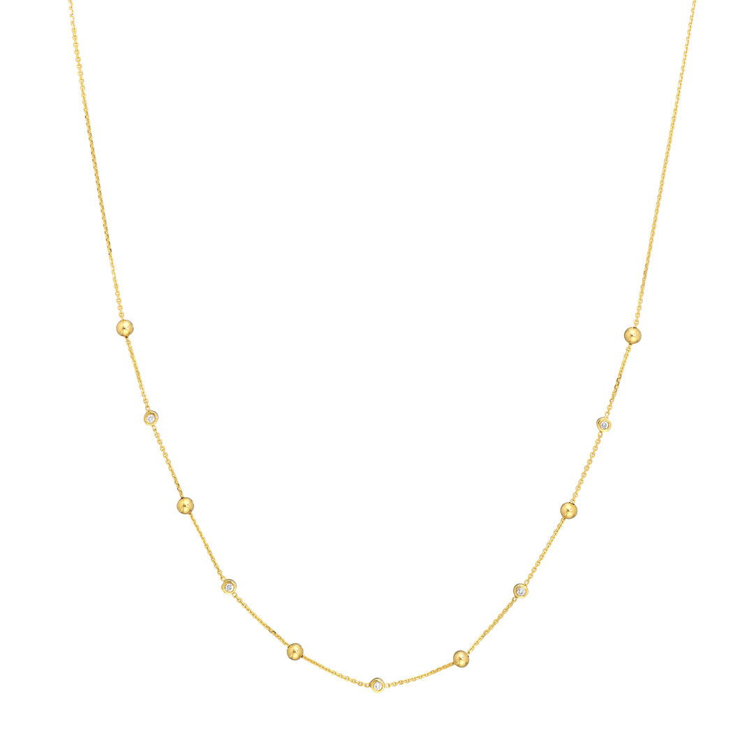 Alternating Bezel Diamond & Bead Necklace