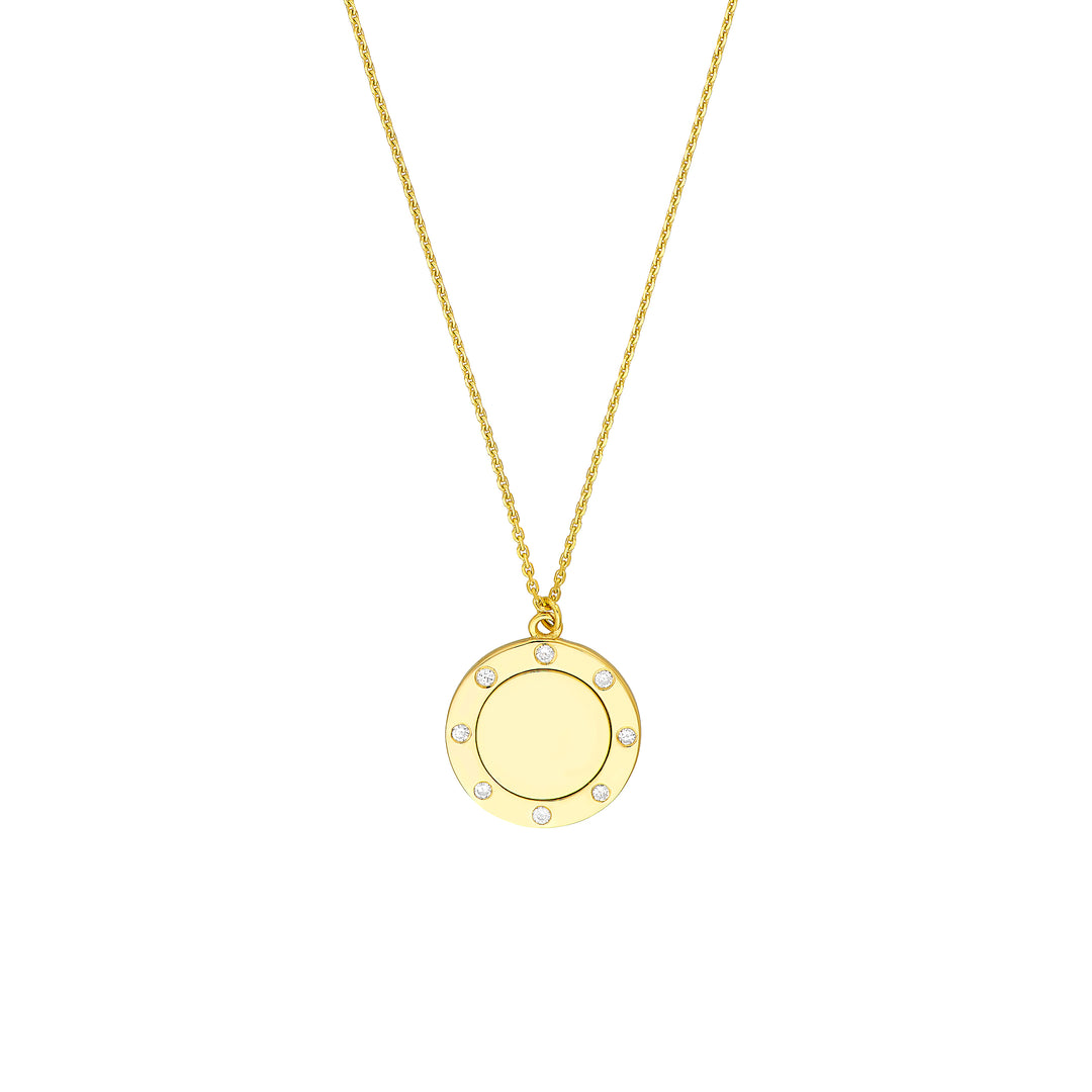 Diamond Trim Disc Medallion Necklace