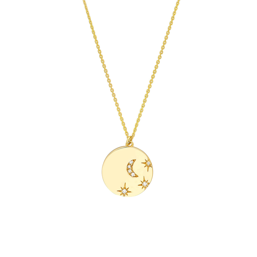 Diamond Moon & Stars Medallion Necklace