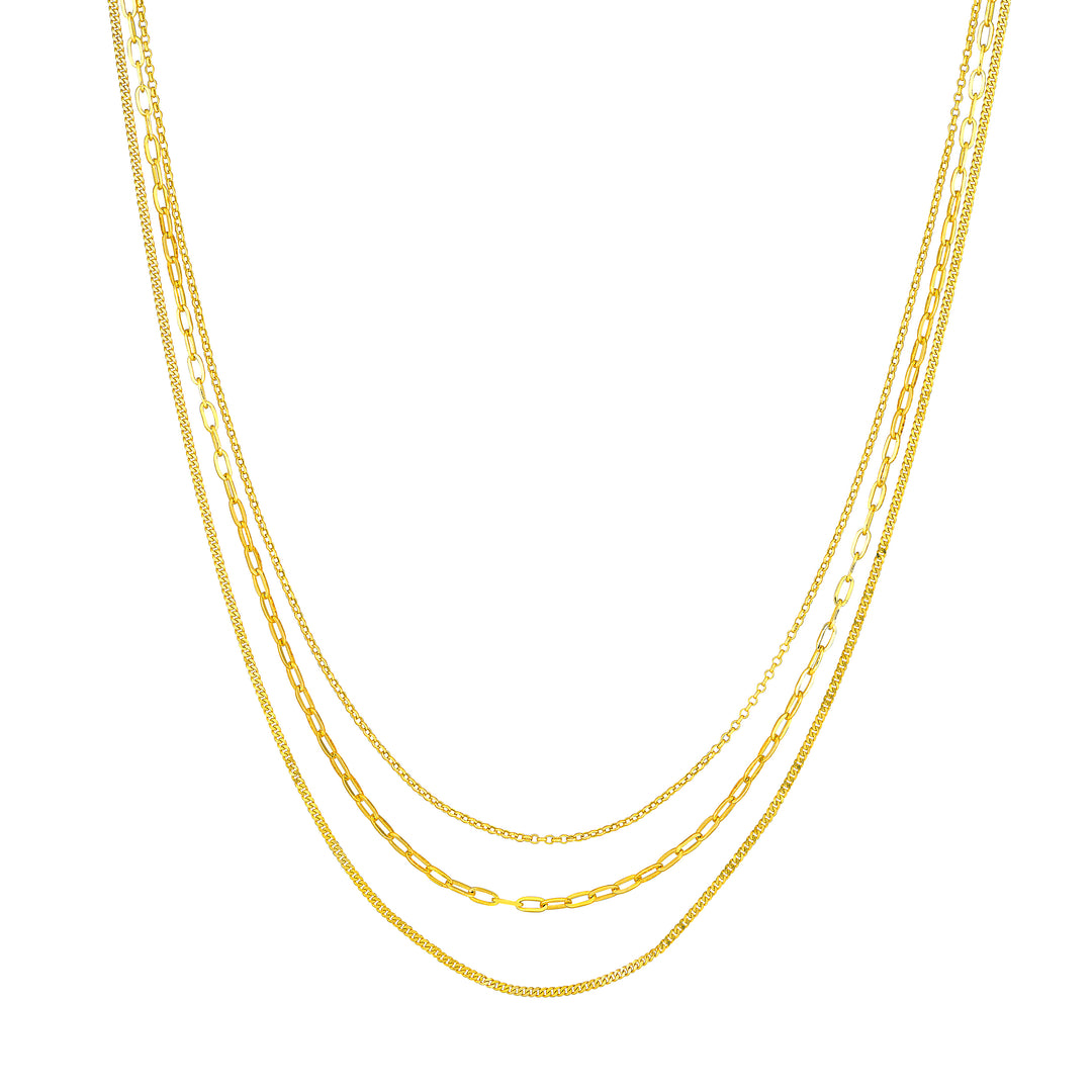 Rolo/Paper Clip/Curb Triple Chain Necklace