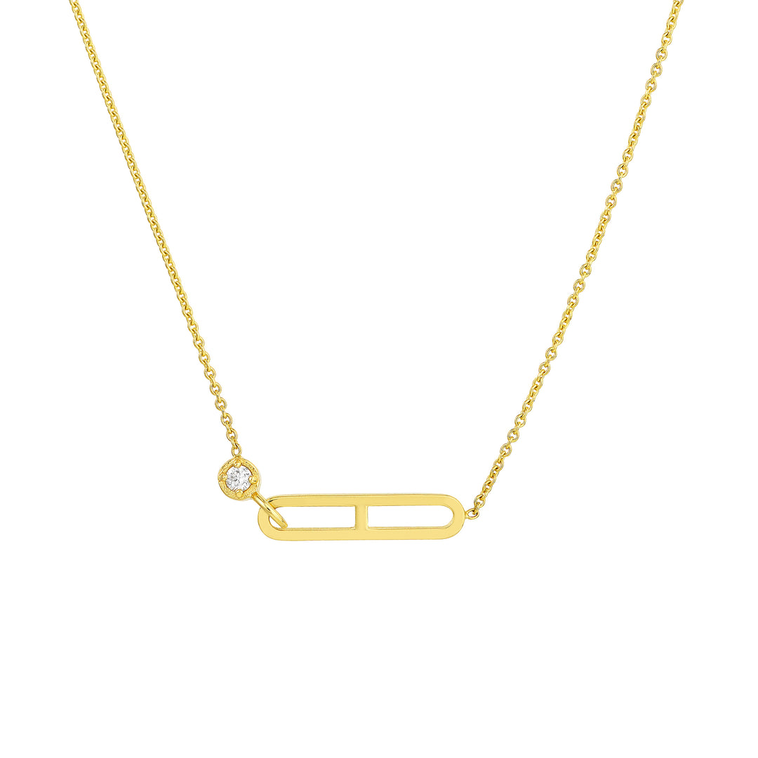 Diamond Solitaire Paper Clip Element Necklace