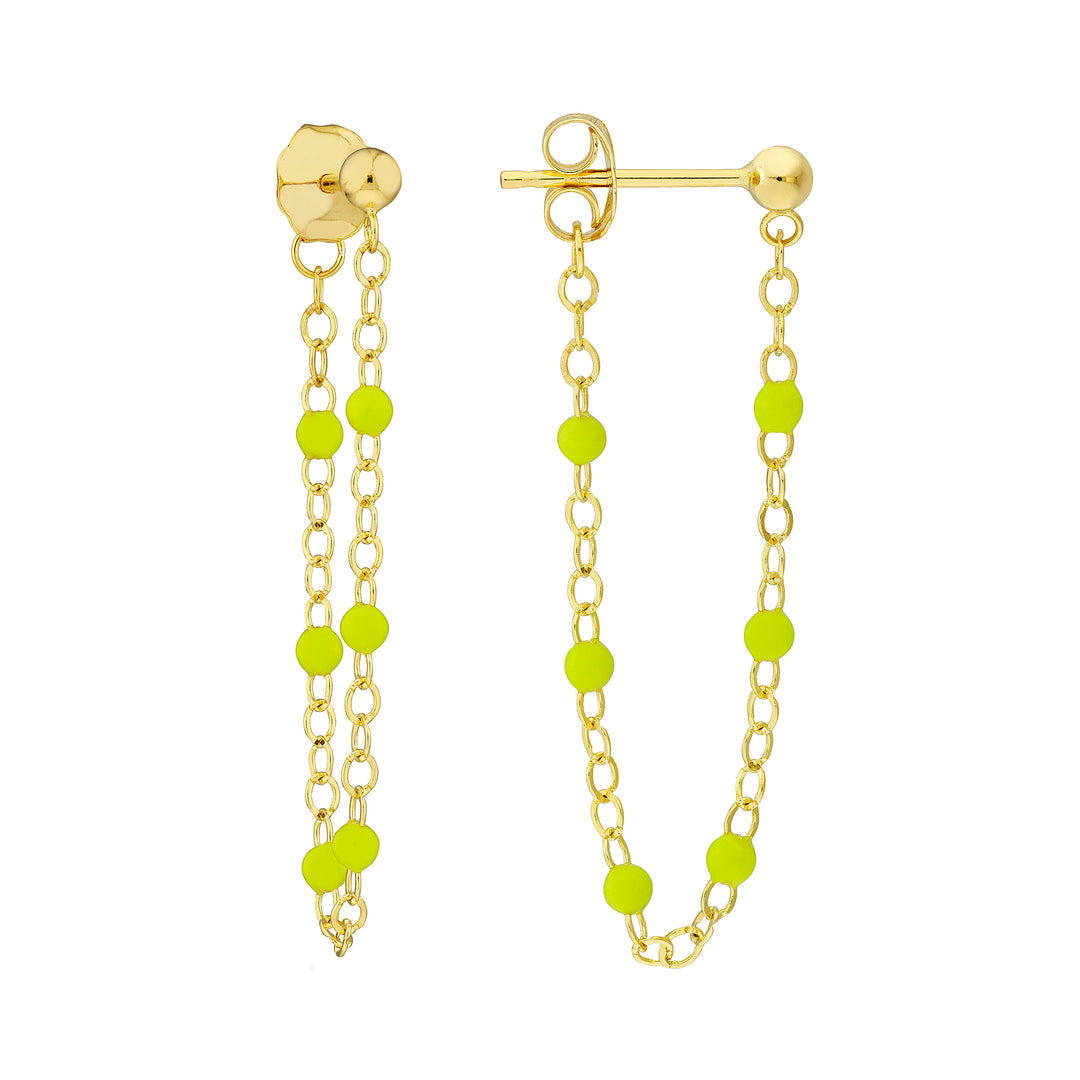 6 Beads Green Enamel Front to Back Earrings