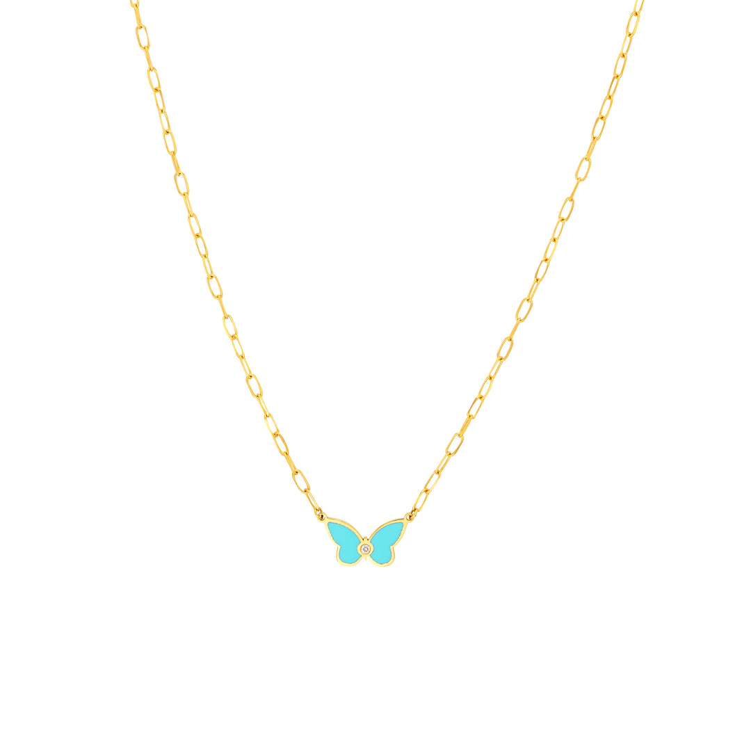 Light Turquoise Buttlerfly Necklace with Diamond