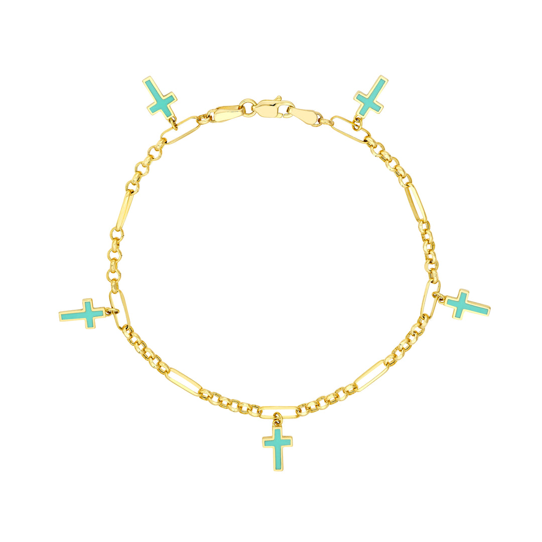 Lt.Turquoise Crosses on 6+1 Rolo Chain Bracelet