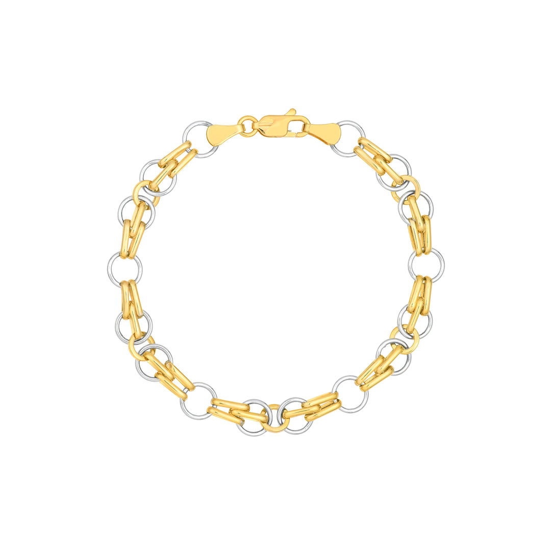 Two Tone Mixed Round Oval Link Bracelet