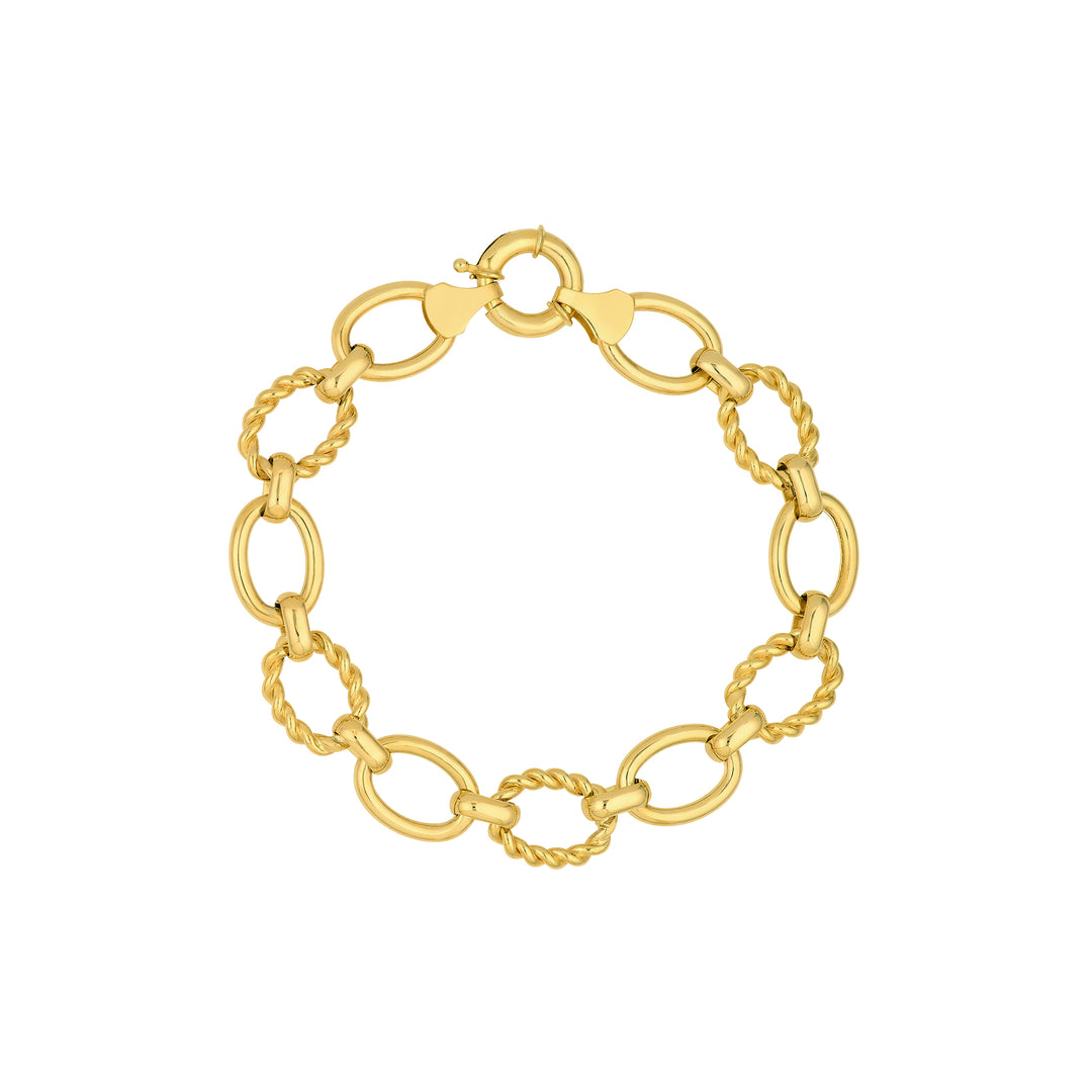 Polished And Textured Oval Link Bracelet