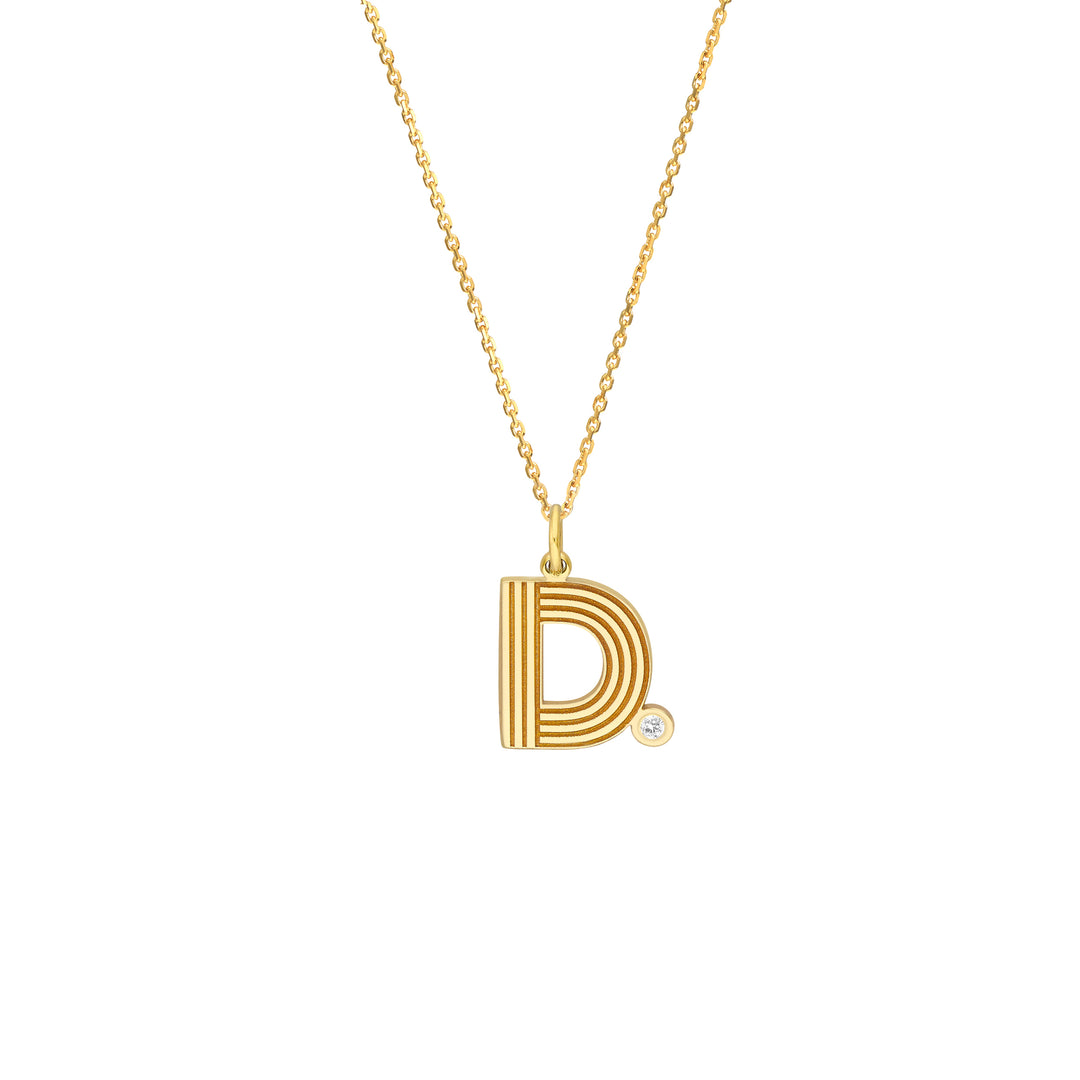 Block Lined Initial D with Diamond Necklace