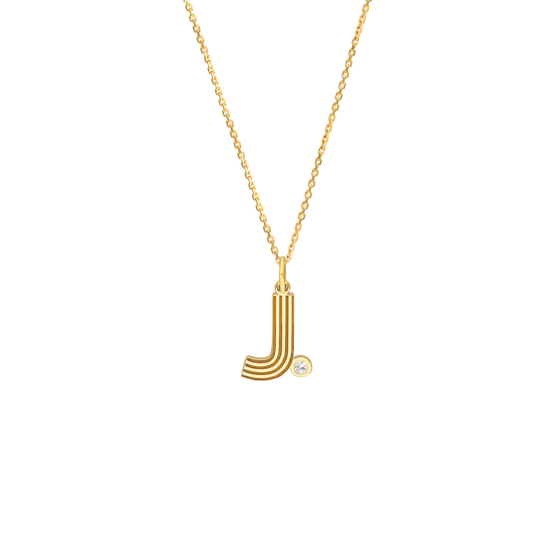 Block Lined Initial J with Diamond Necklace