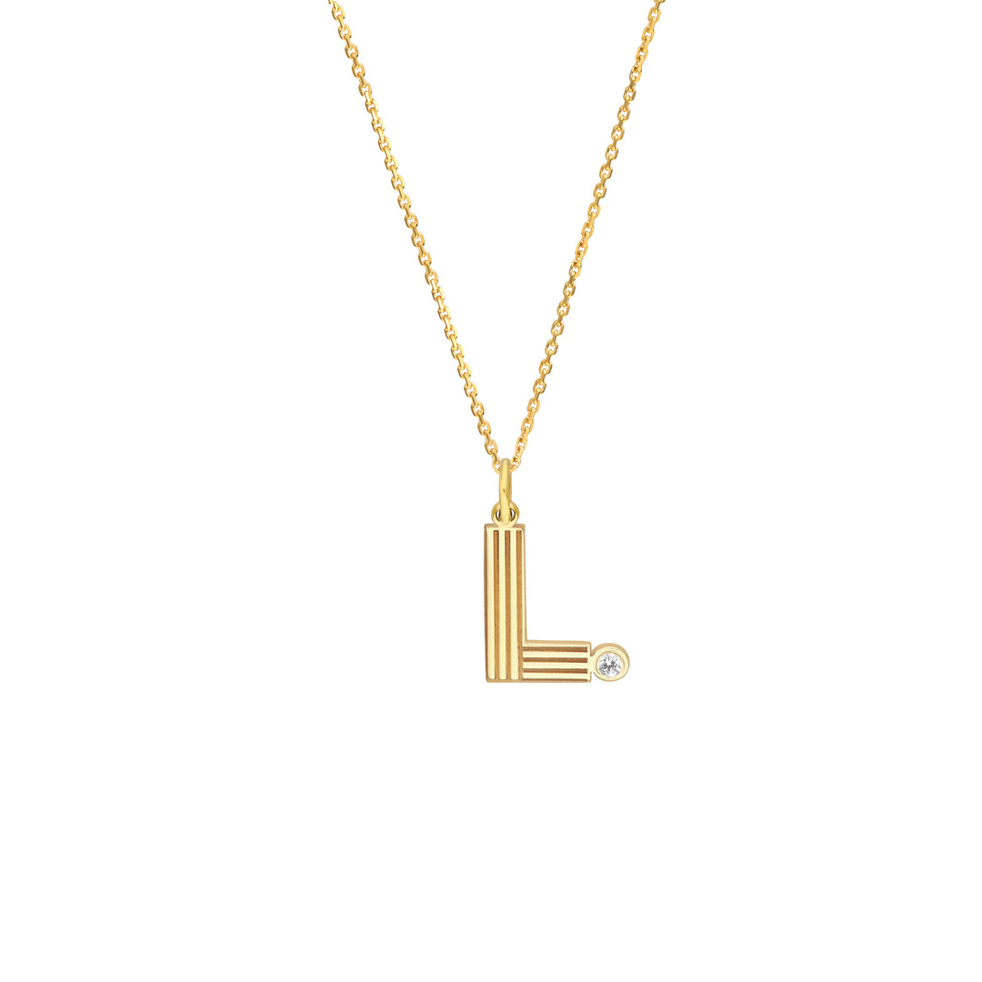 Block Lined Initial L with Diamond Necklace